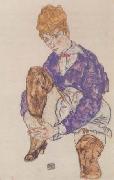 Egon Schiele Portrait of the Artist's Seated,Holding Her Right Leg (mk12) oil on canvas